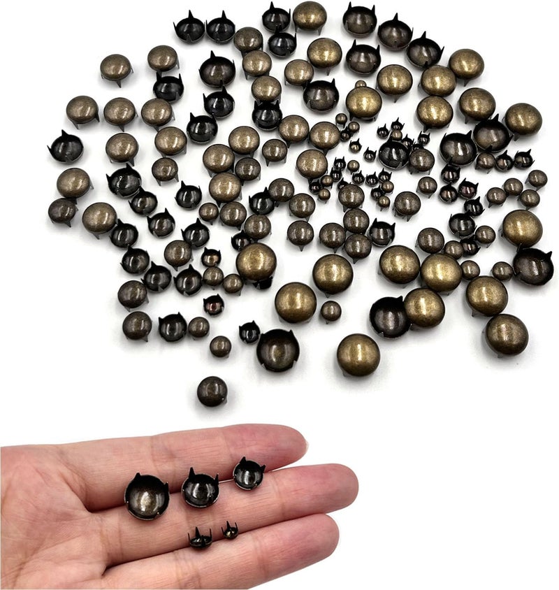 honigo 150pcs Nailheads Round Dome Studs Rivets Bronze Metal Solid Brass 4/6/8/10/12mm 4 Prongs Spikes Spots for Leather Craft Clothes Belt Bag Shoes Decorations Totes DIY Craft - Image 5